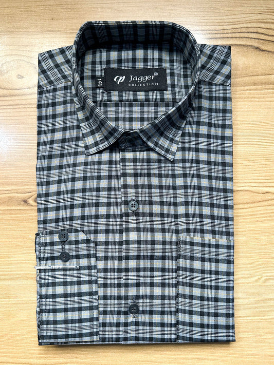 MFS683 Y Grey Checks Formal Dress Shirt For Men