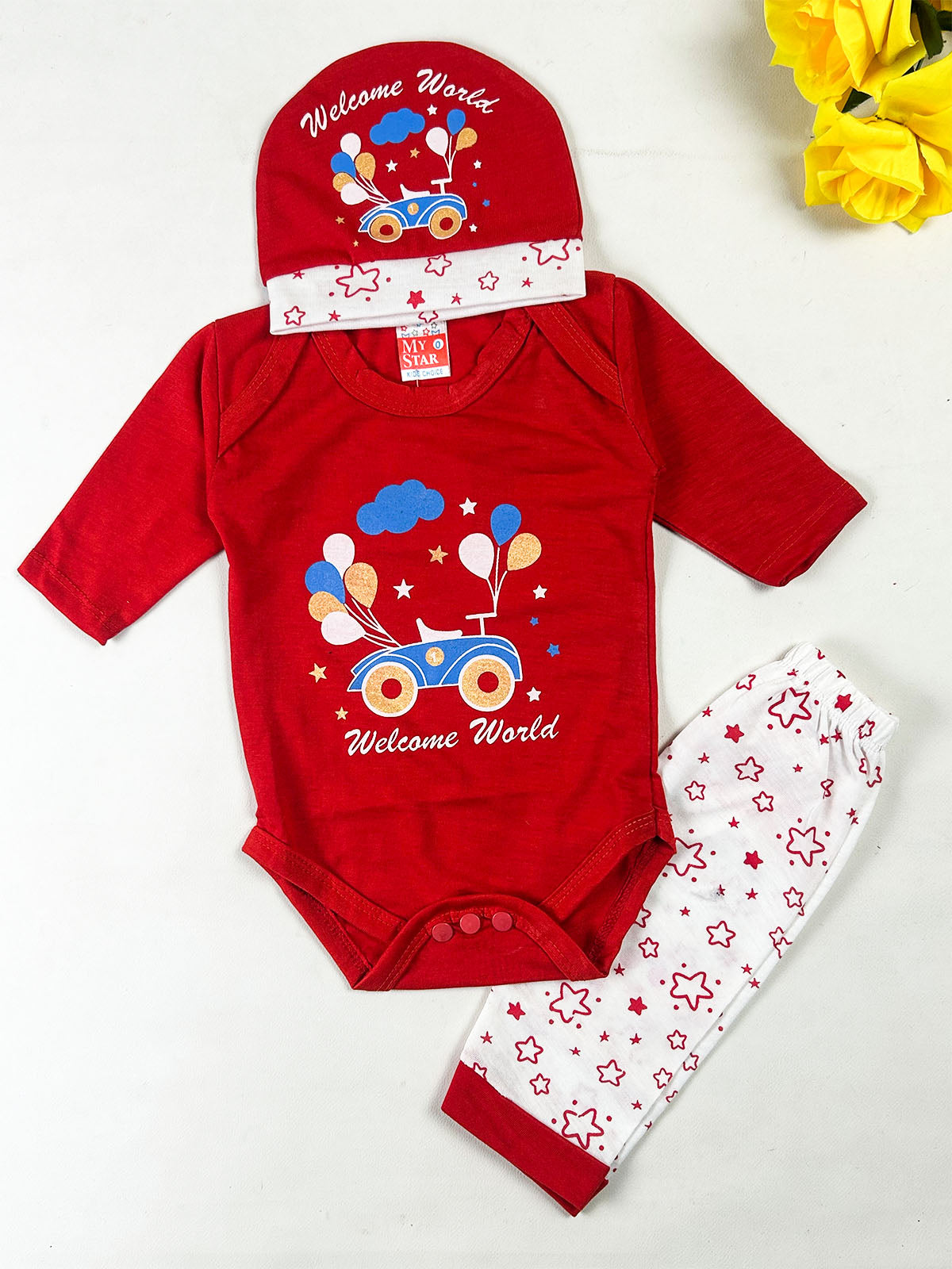 0Mth - 3Mth WW Red 3Pcs Gift Set For Newborn NBGS427