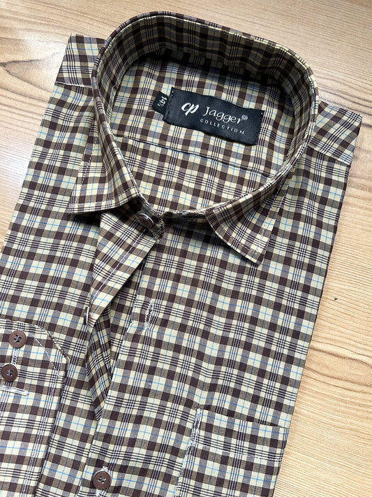 MFS680 Brown Checks Formal Dress Shirt For Men