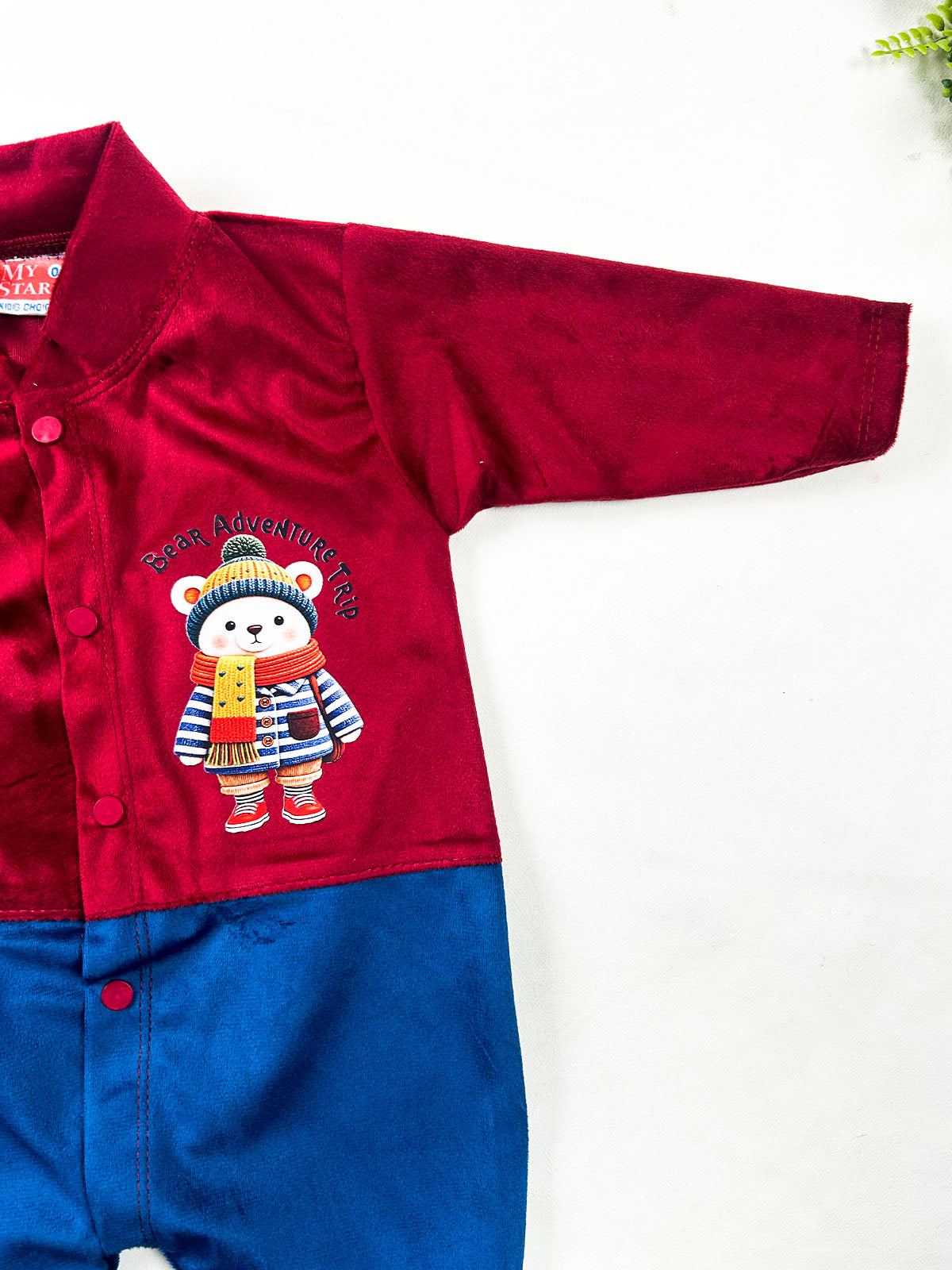 0Mth - 3Mth Burgundy & Royal Blue Velvet Romper For Newborn NBR192