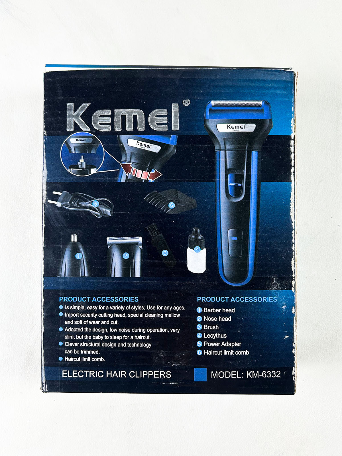 Kemei KM-6332 Rechargeable Electric Hair Clipper & Multi-Grooming Trimmer For Men – Black & Blue