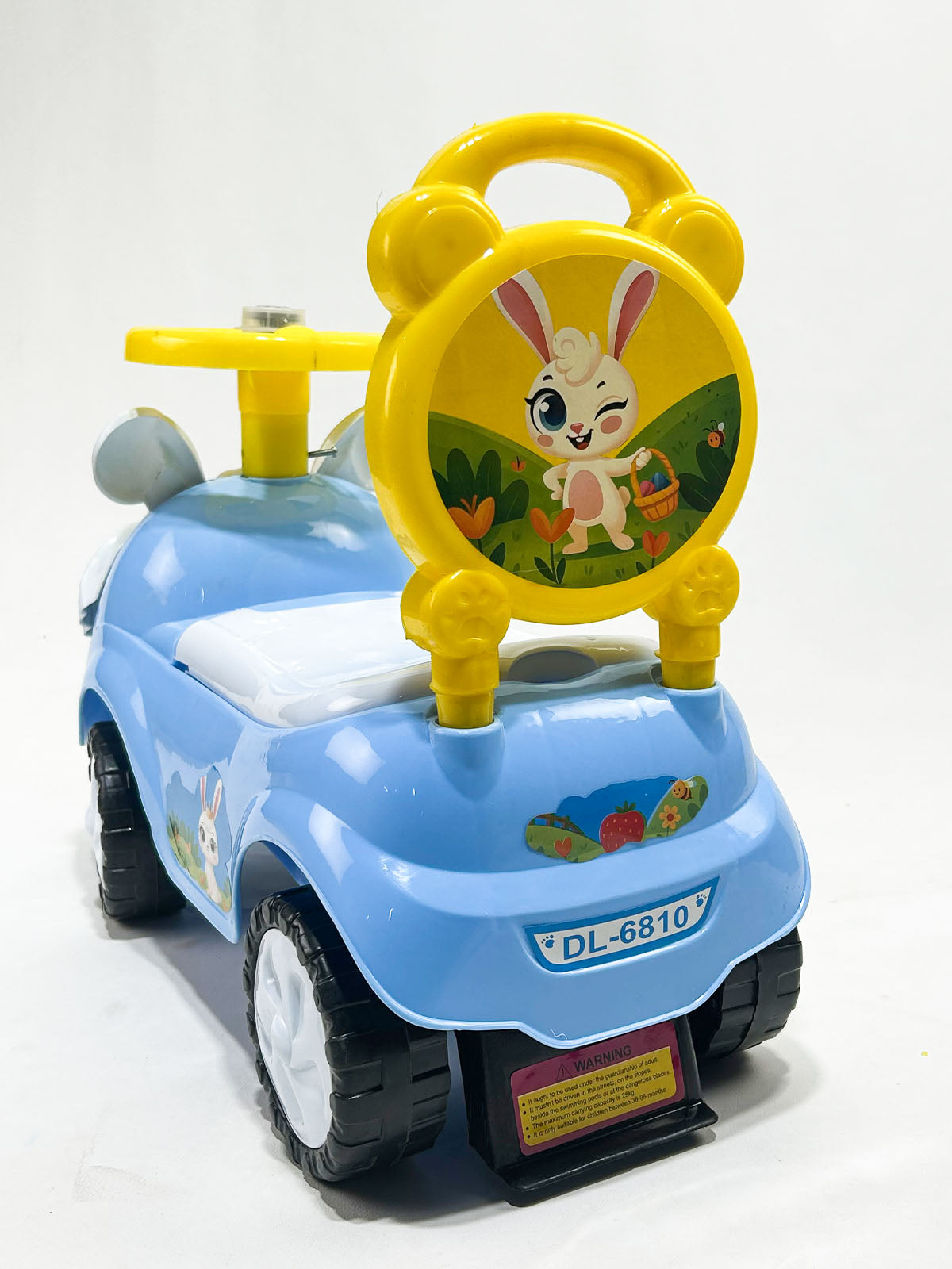 Bunny Design Kids Ride-On Push Car with Steering Wheel – Blue & Yellow