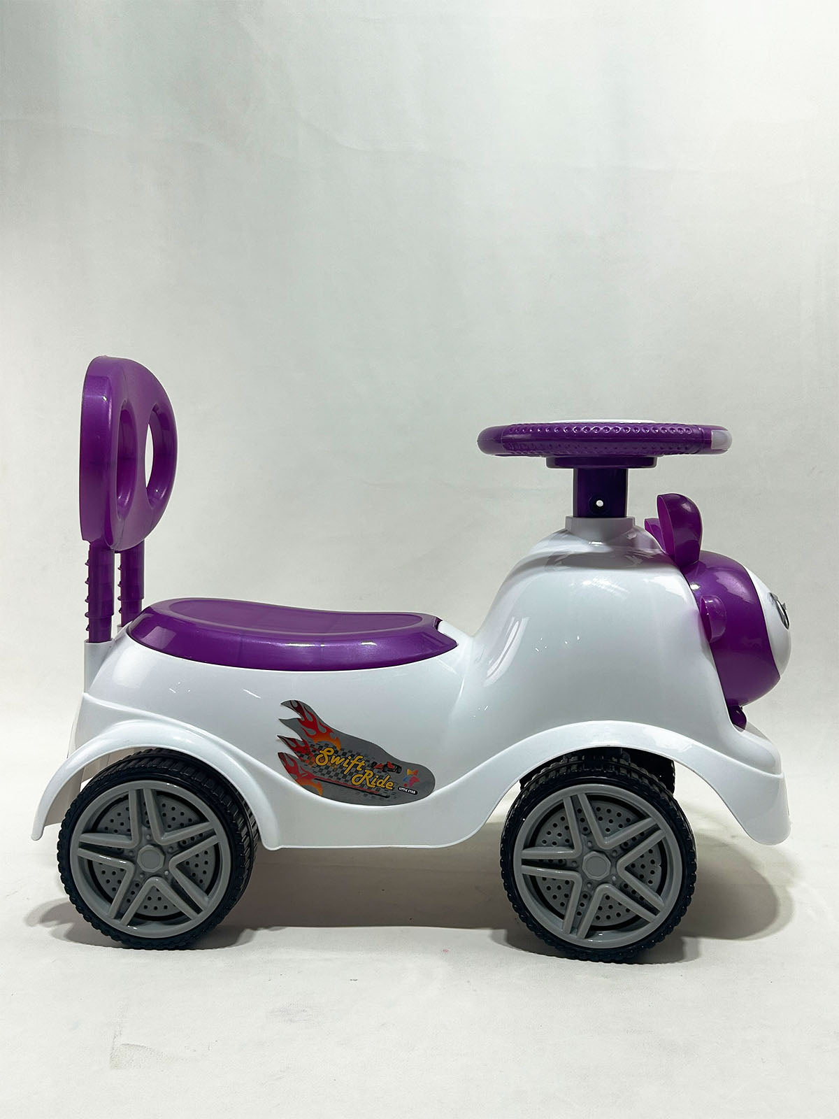 Smiling Ladybug Design Kids Ride-On Push Car with Steering Wheel – Purple & White