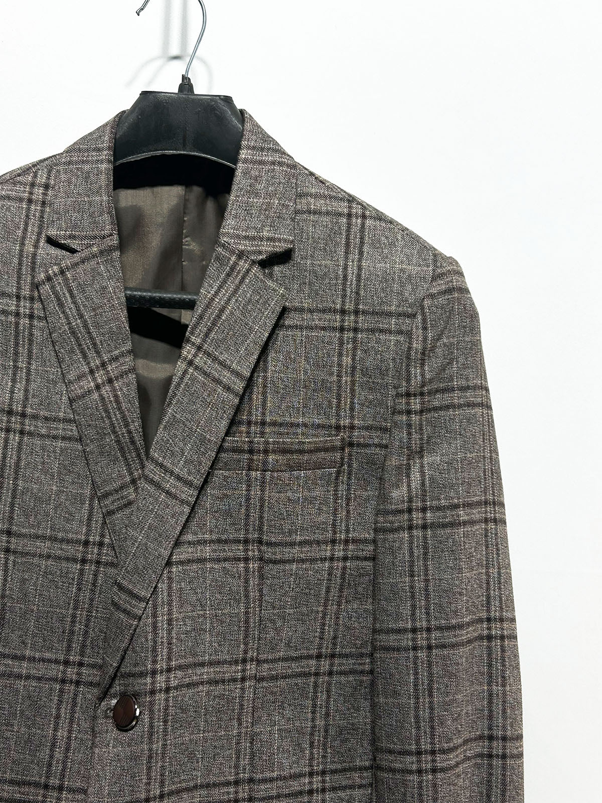 Taupe Grey Plaid Casual Coat Blazer for Men