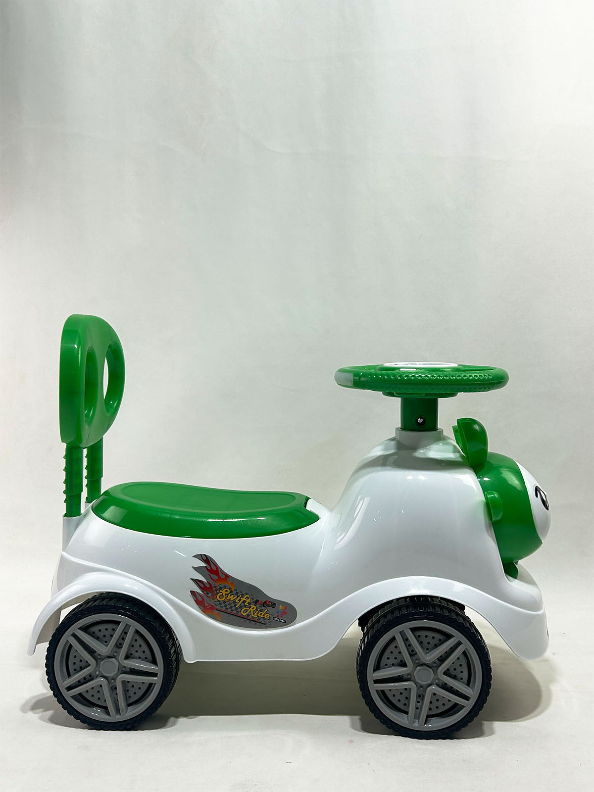 Smiling Ladybug Design Kids Ride-On Push Car with Steering Wheel – Green & White
