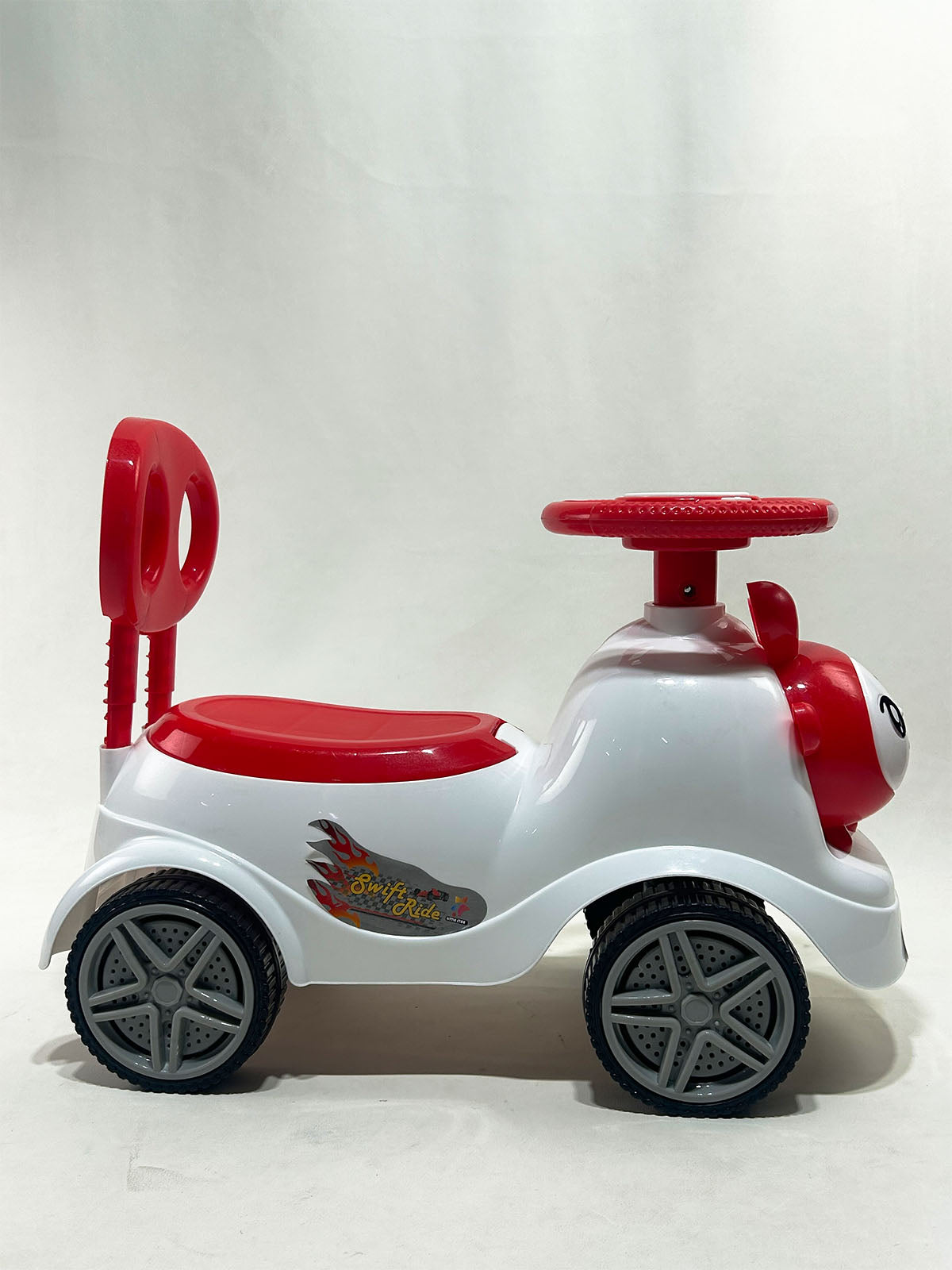 Cute Cartoon Character Kids Ride-On Push Car with Steering Wheel – Red & White