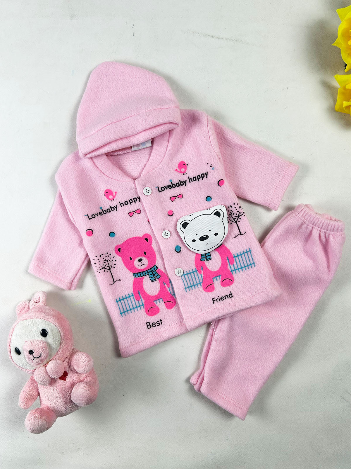 0Mth - 3Mth BF Pink Fleece Baba Suit For Newborn NBS847