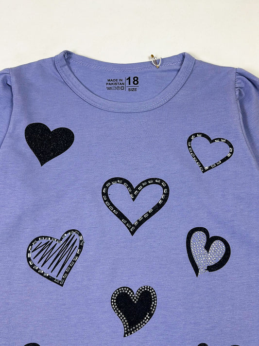 3Yrs - 8Yrs Heart Blue T-Shirt For Girls GTS141