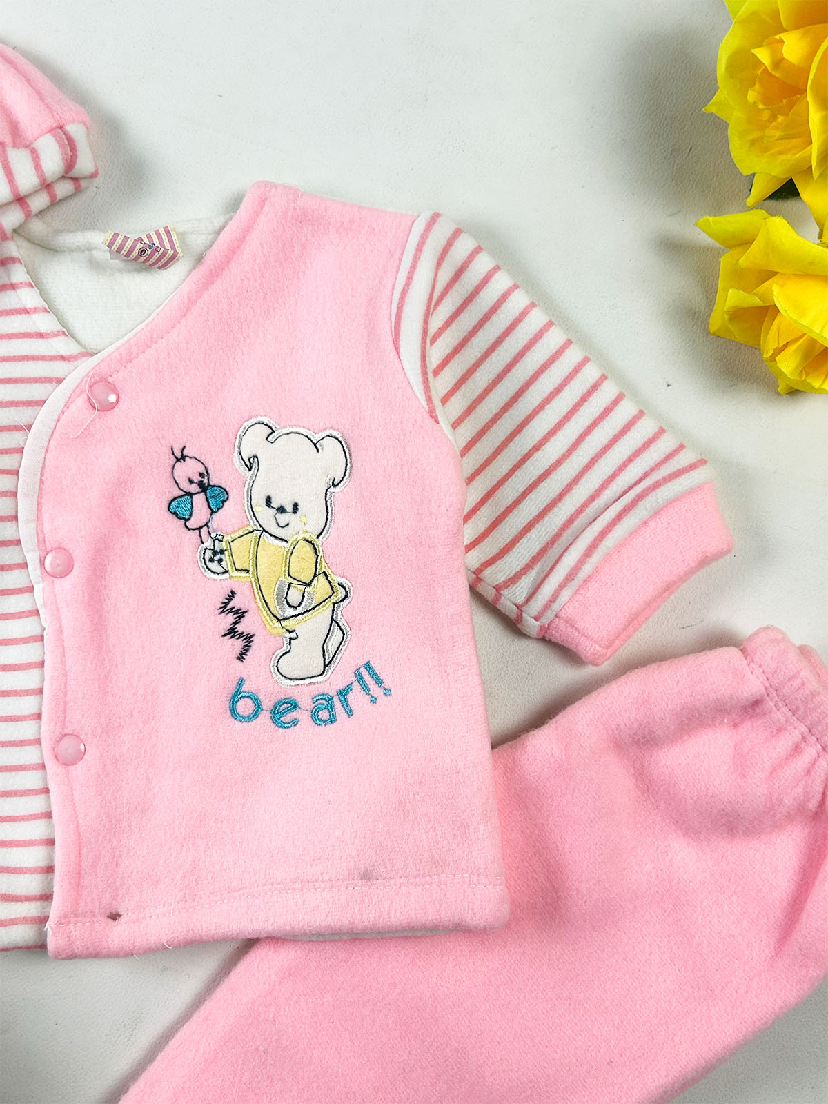 0Mth - 3Mth Bear Pink Fleece Baba Suit For Newborn NBS856