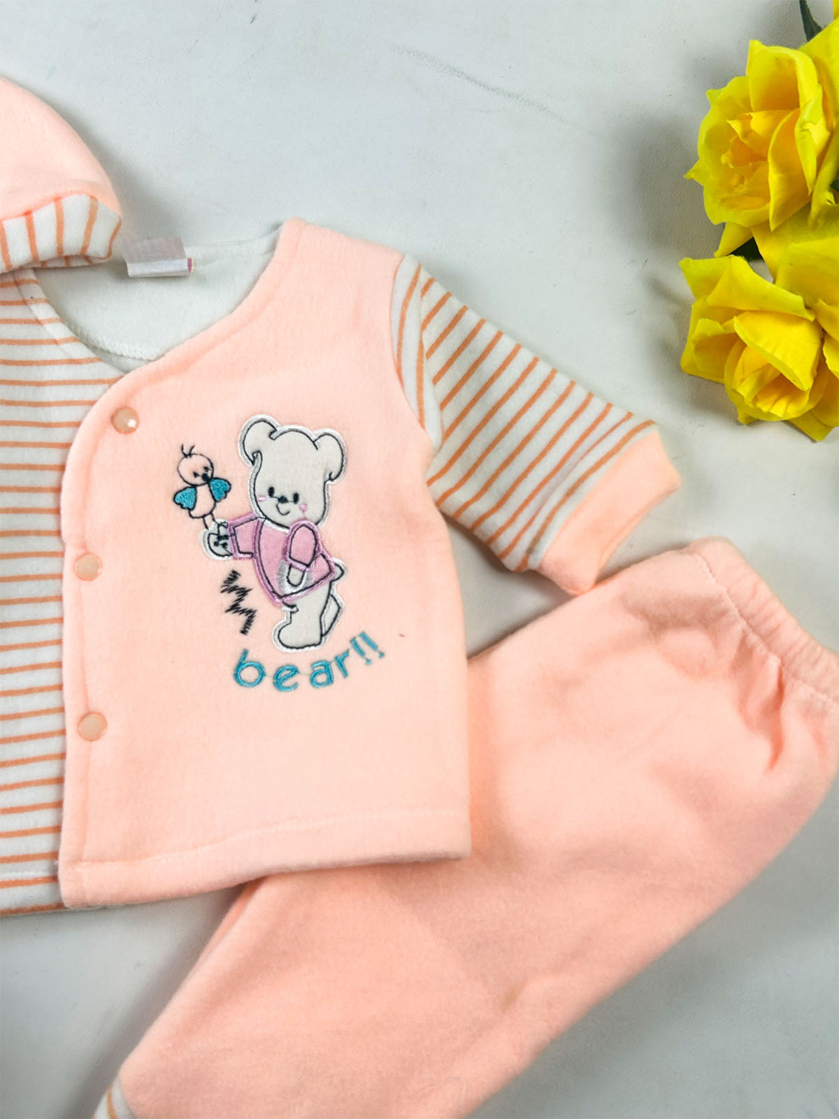0Mth - 3Mth Bear Peach Fleece Baba Suit For Newborn NBS857