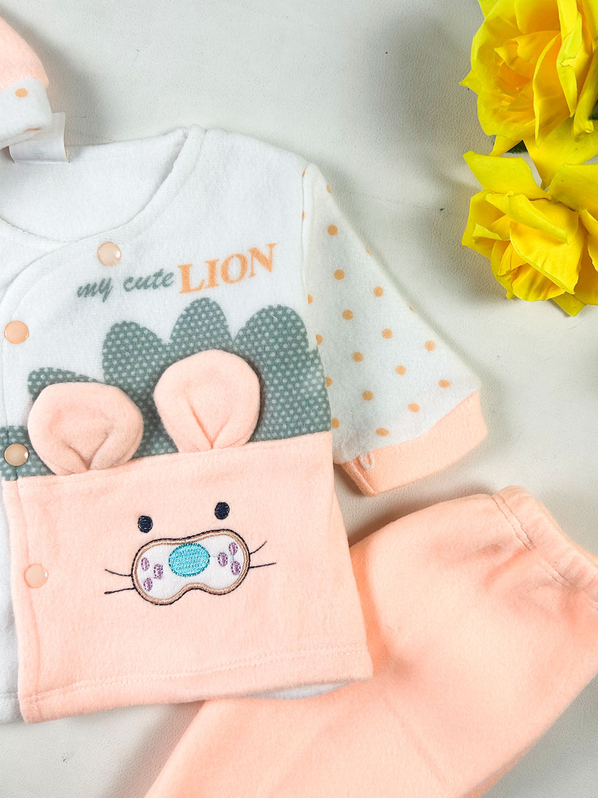 0Mth - 3Mth Lion Peach Fleece Baba Suit For Newborn NBS853