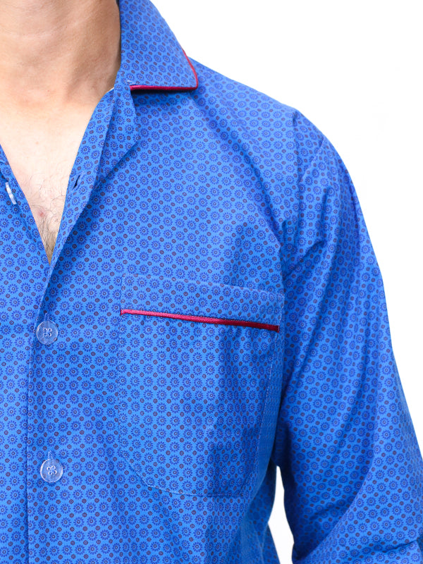 Men's 100% Cotton Printed Night Suit Design 01 Dark Blue