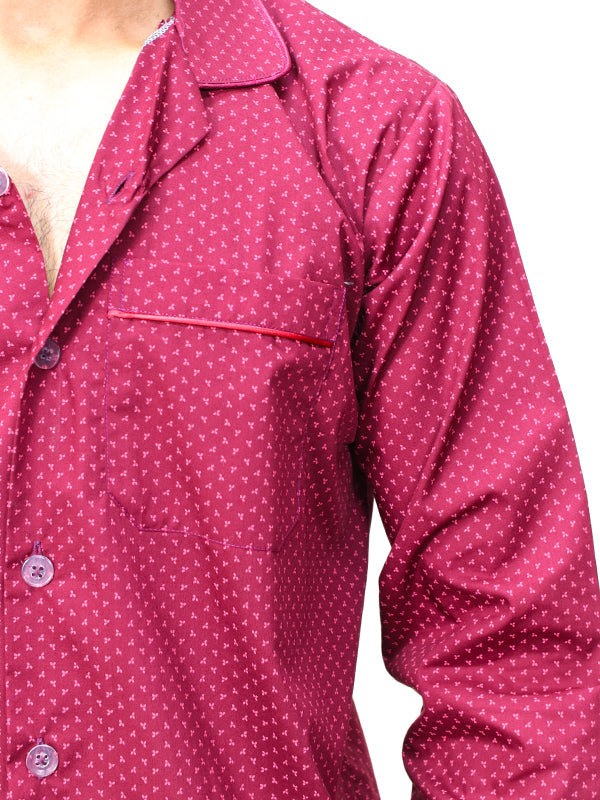 Men's 100% Cotton Printed Night Suit Design 01 Maroon Red