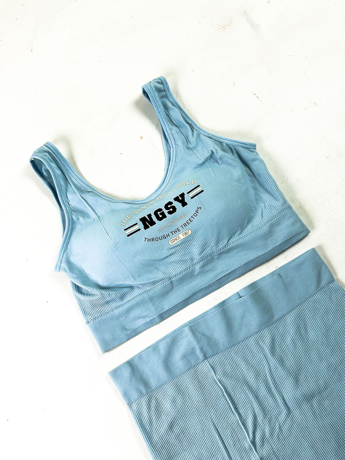 Sky Blue Ribbed Sports Bra & Boyshorts Set for Girls and Women LB105