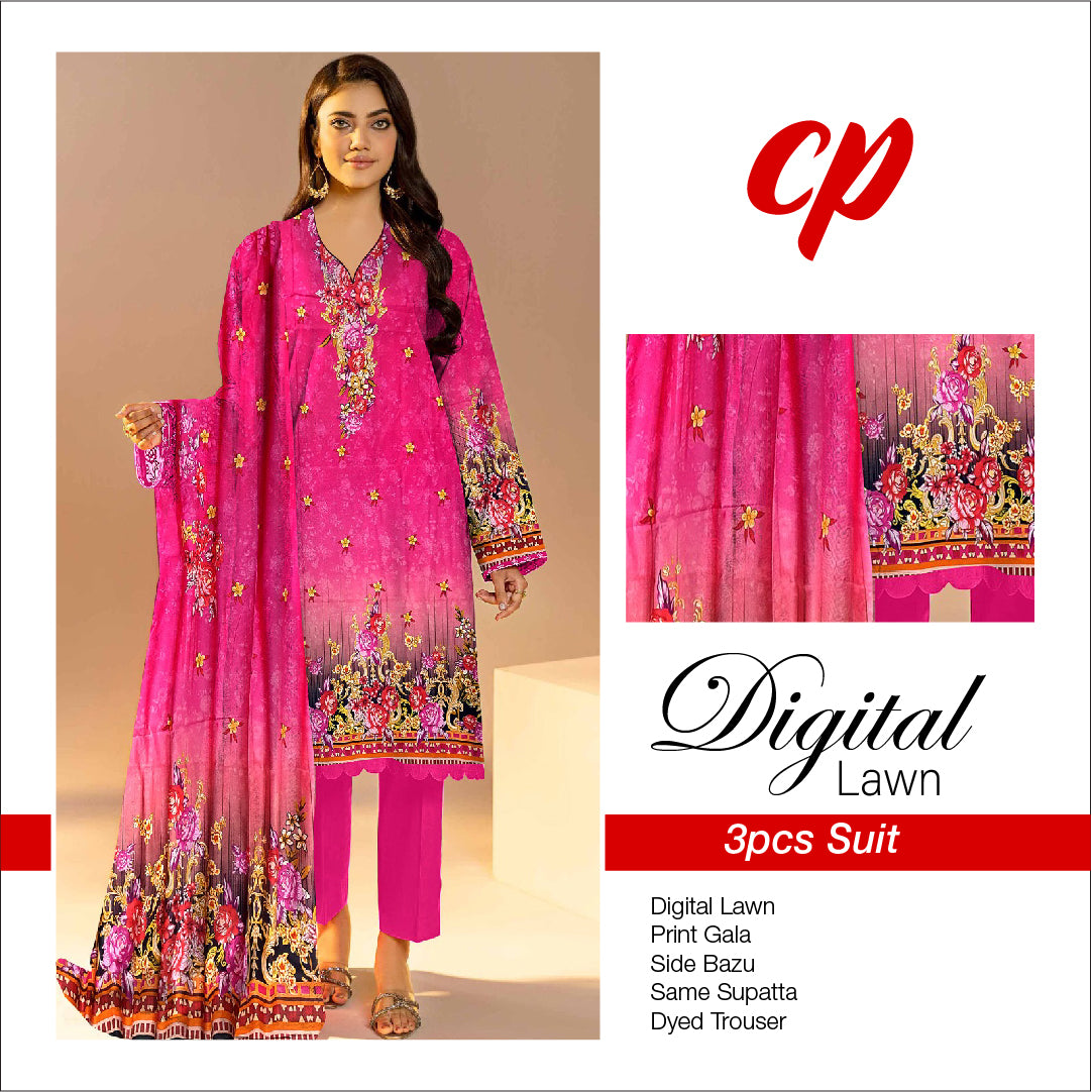 3Pcs Unstitched Digital Lawn Suit For Women WU109