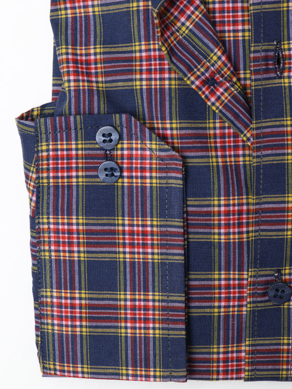 AZ Men's Formal Dress Shirt Dark Blue Y Checks