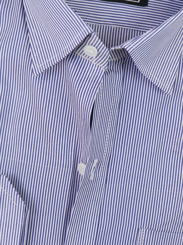 MFS14 AN Men's Formal Dress Shirt Navy Blue Lines