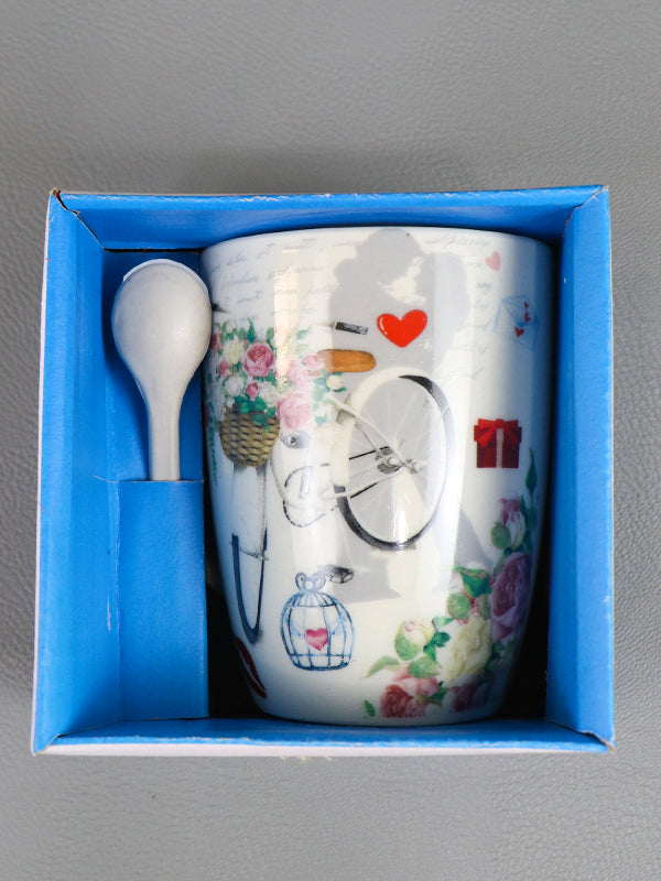 Flower Coffee Mug with Spoon Set 01