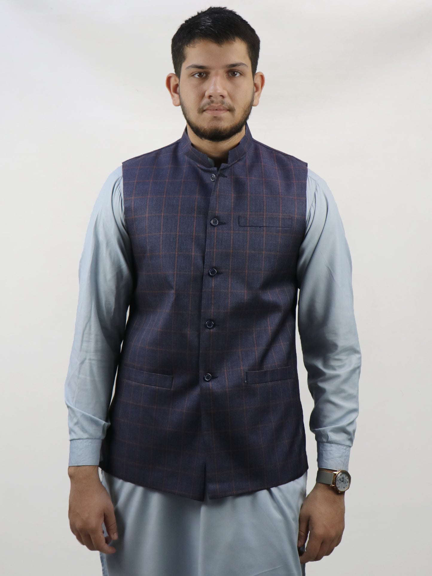 Purple Checks Waistcoat for Men MW10