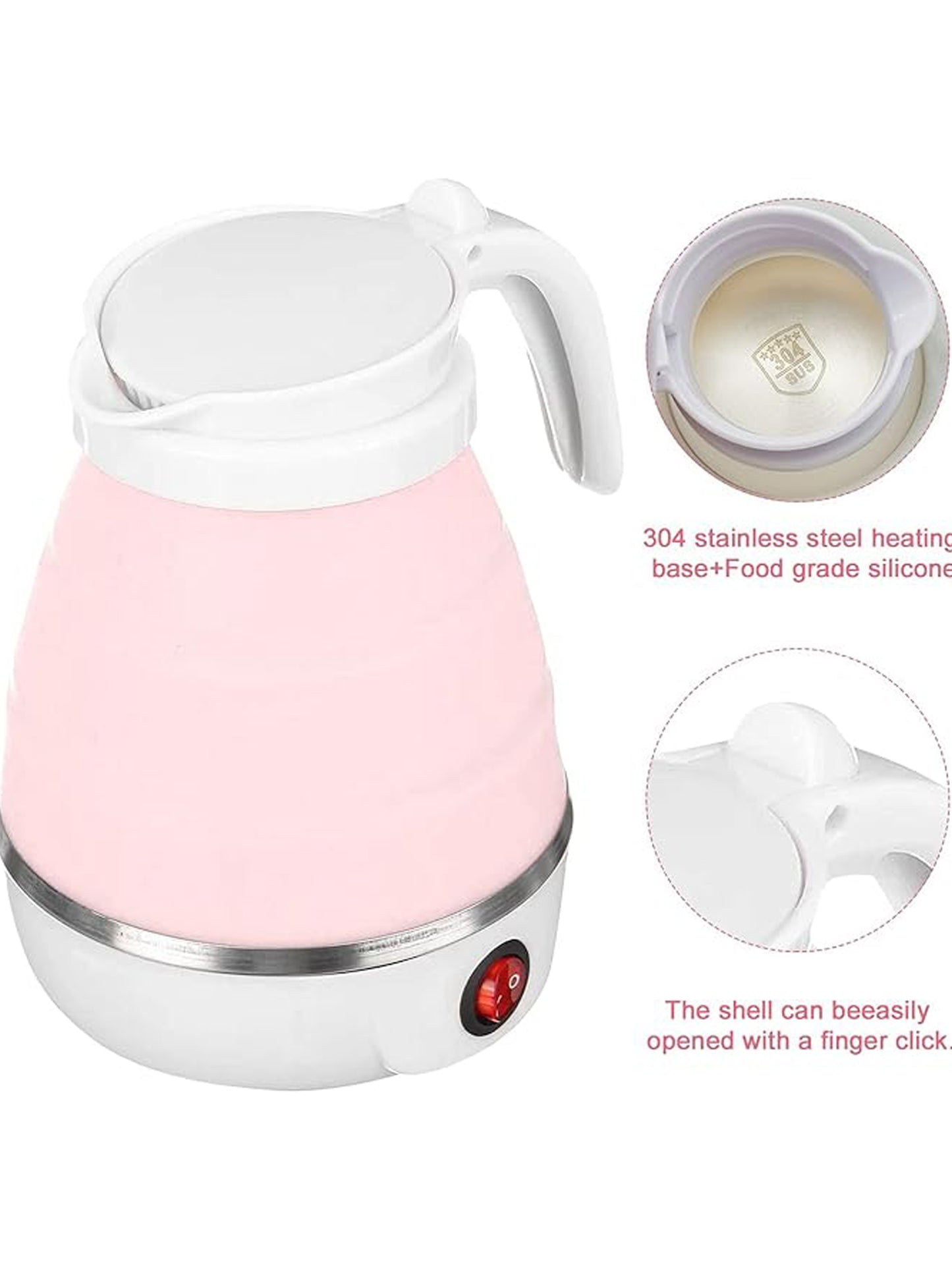 Travel Collapsible, Portable, Foldable Mini Electric Kettle Pink - 600ML