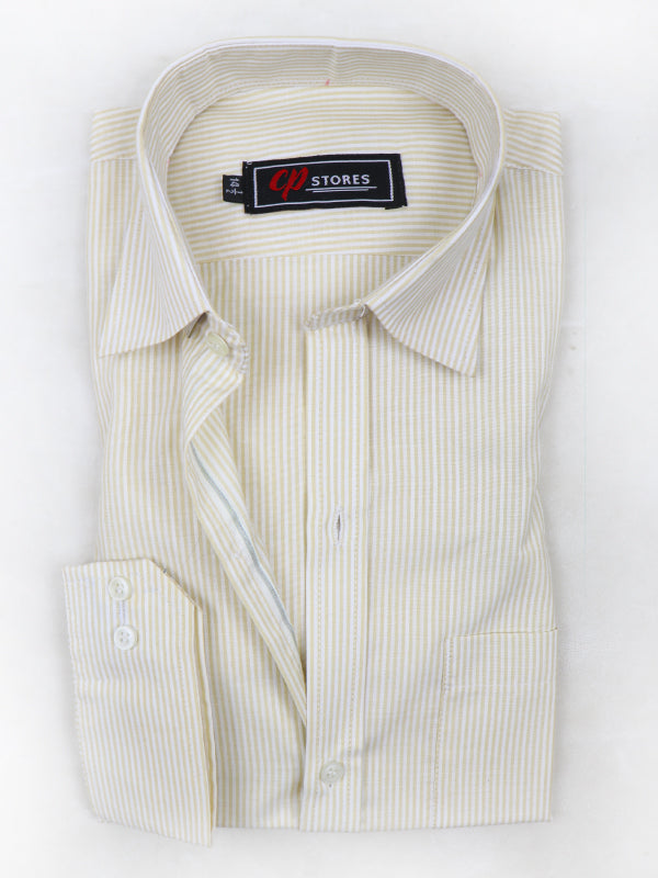 MFS38 AZ Men's Formal Dress Shirt Beige Lines