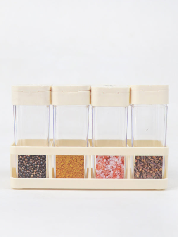Novel Herb and Spice Rack with 4 Plastic Jar Bottles Cream
