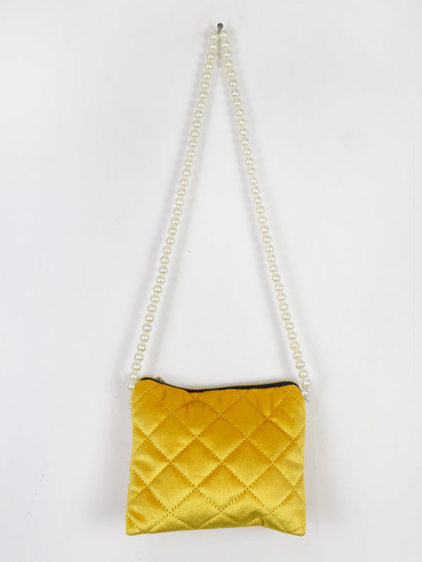 Stylish Velvet Handbag For Women's Heart Yellow 21