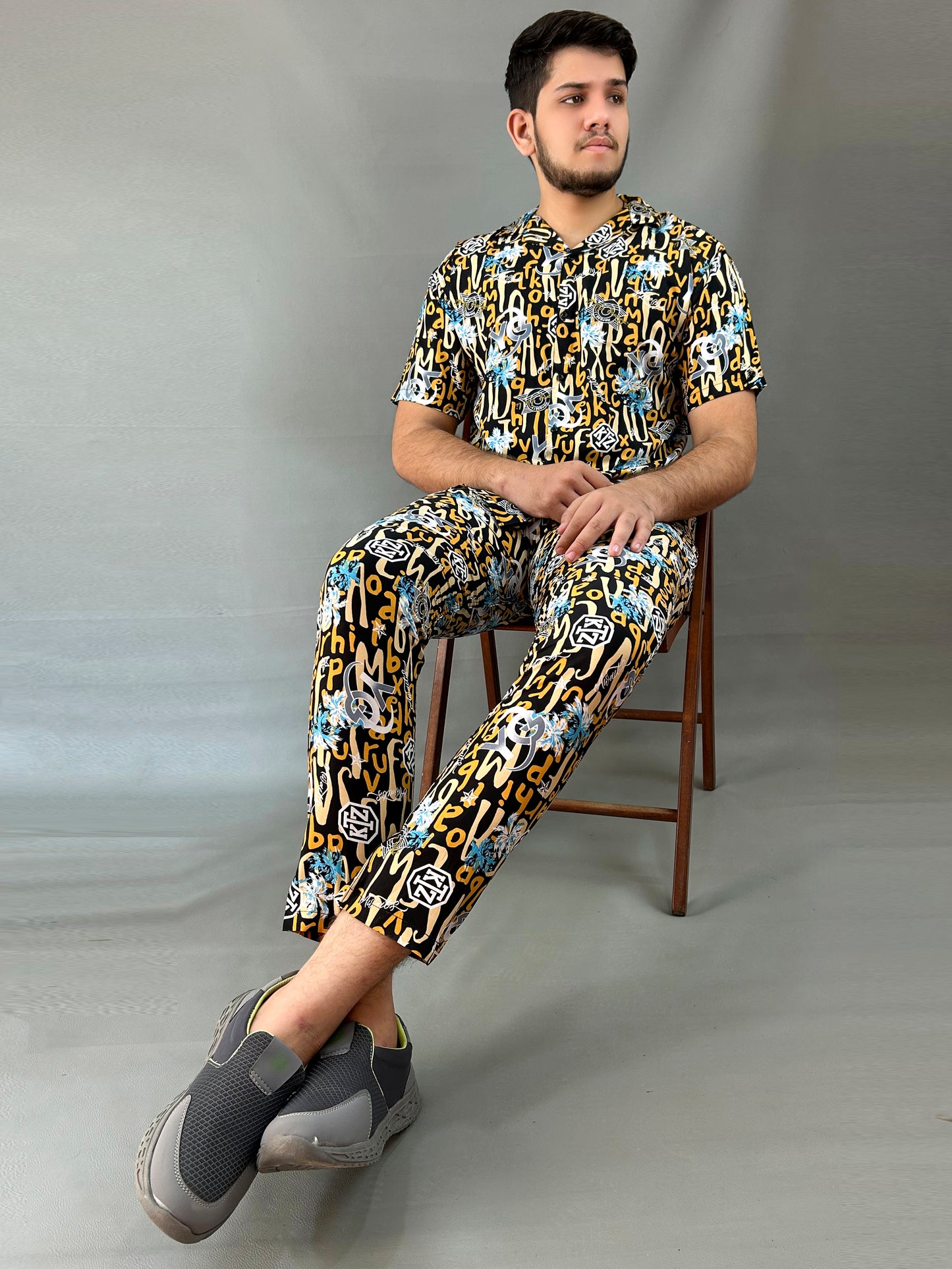 Alphabet Printed Linen Co-Ords Set For Men MTS