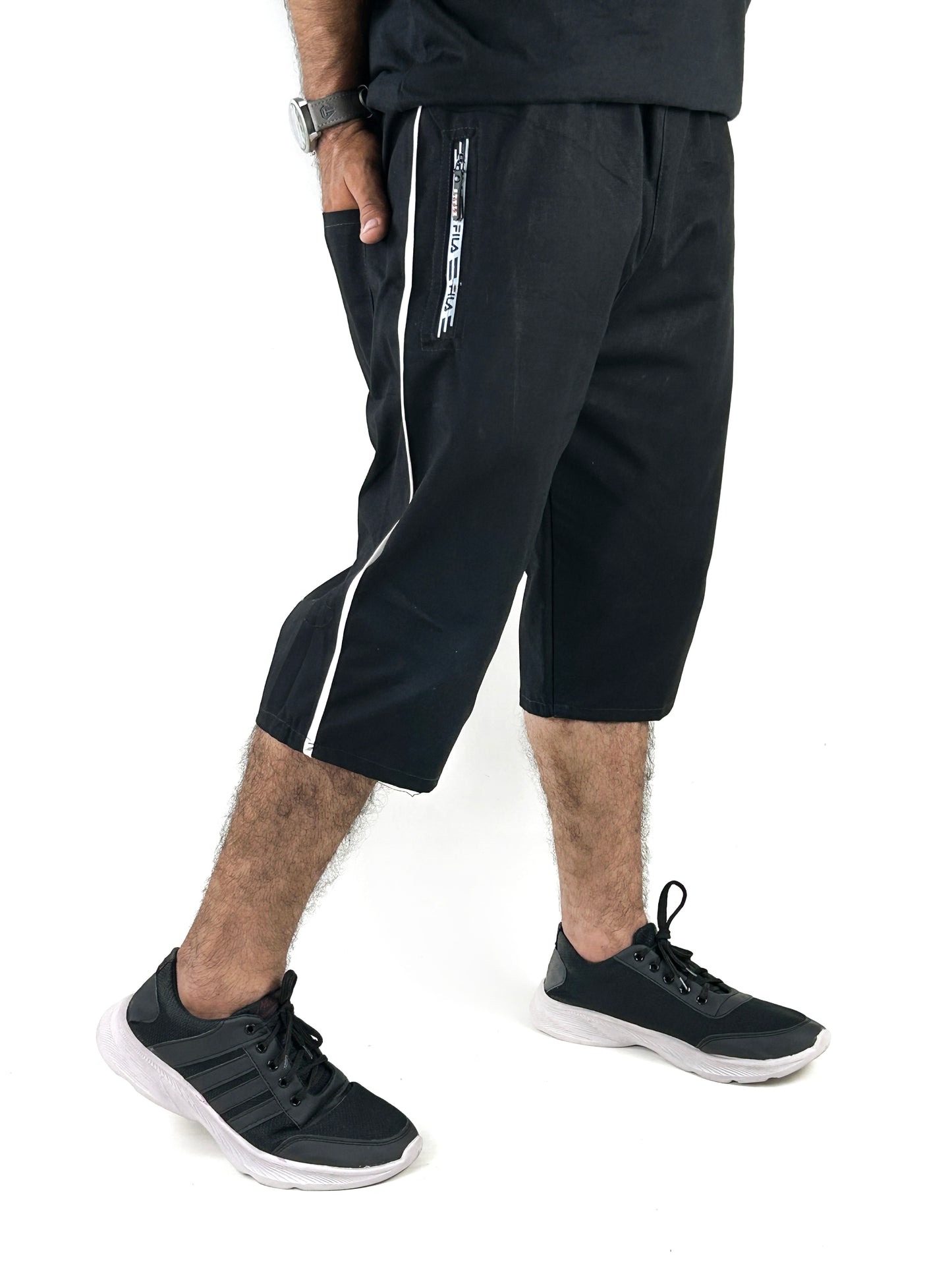 Black Cargo 3-QTR Short for Men AA MS119