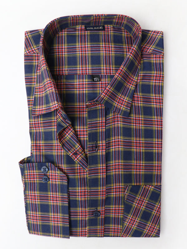 AZ Men's Formal Dress Shirt Dark Blue Y Checks