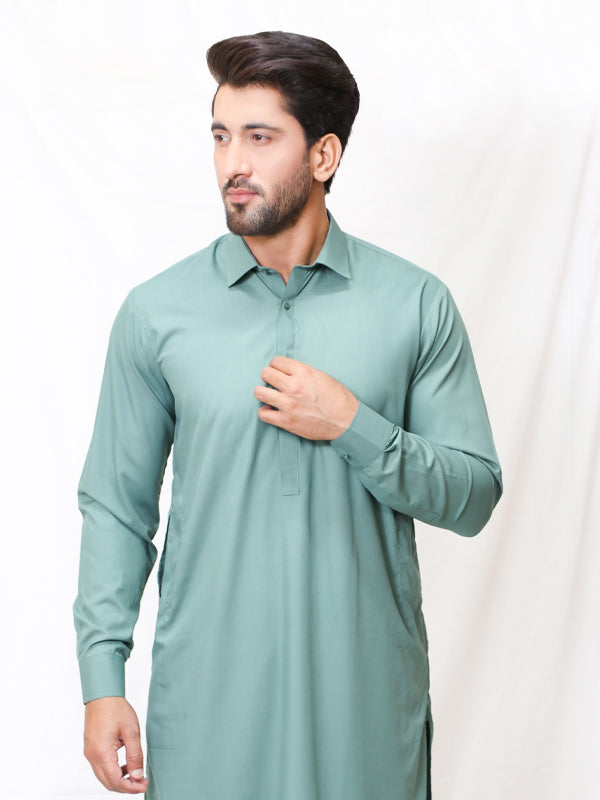 461 Men's Kameez Shalwar Stitched Suit Shirt Collar Green Shade