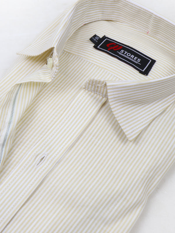 MFS38 AZ Men's Formal Dress Shirt Beige Lines