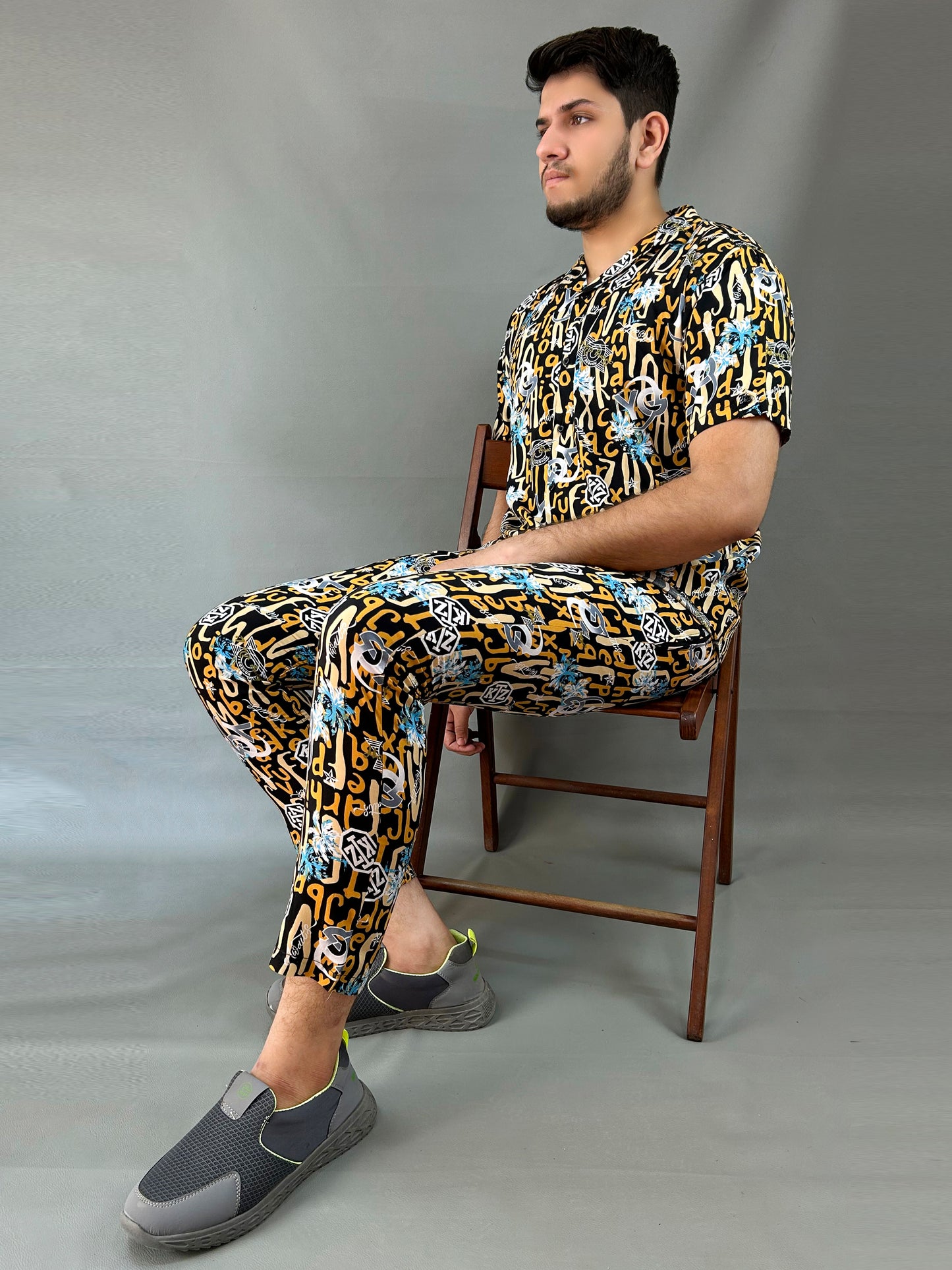 Alphabet Printed Linen Co-Ords Set For Men MTS