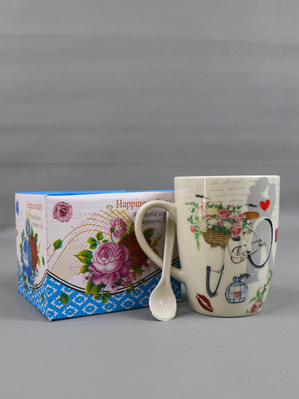 Flower Coffee Mug with Spoon Set 01
