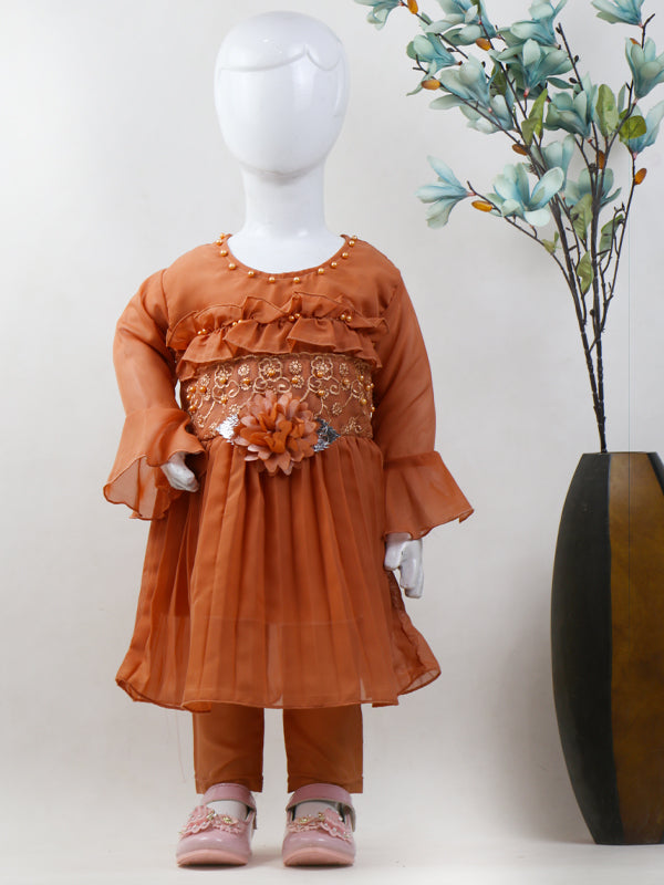 GF02 IM Girls Frock With Trouser 1Yrs - 8Yrs Light Orange