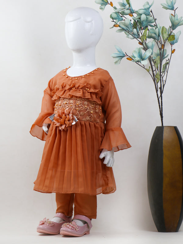 GF02 IM Girls Frock With Trouser 1Yrs - 8Yrs Light Orange