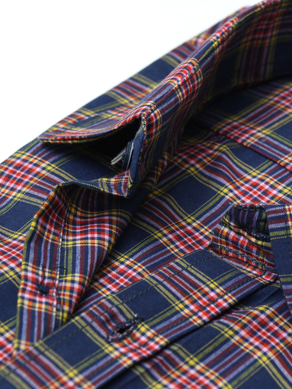 AZ Men's Formal Dress Shirt Dark Blue Y Checks