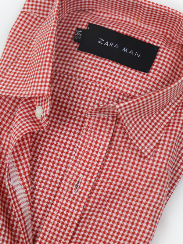 MFS47 AZ Men's Formal Dress Shirt Red Small Checks