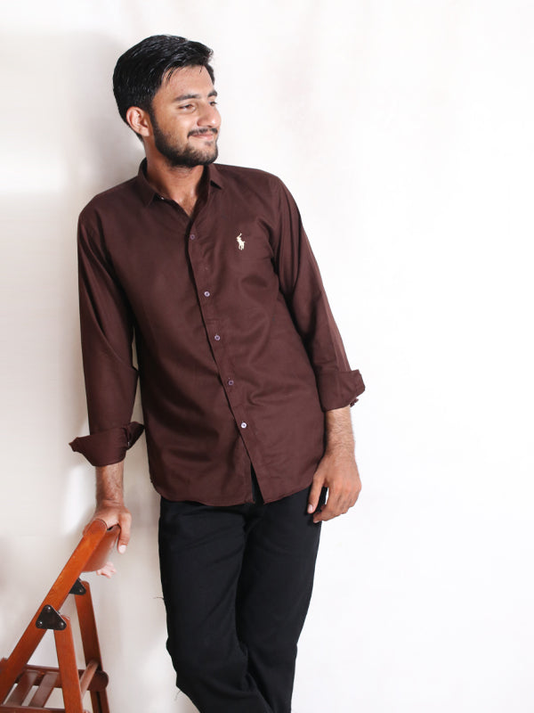 Men's Chambray Casual Shirt Dark Brown