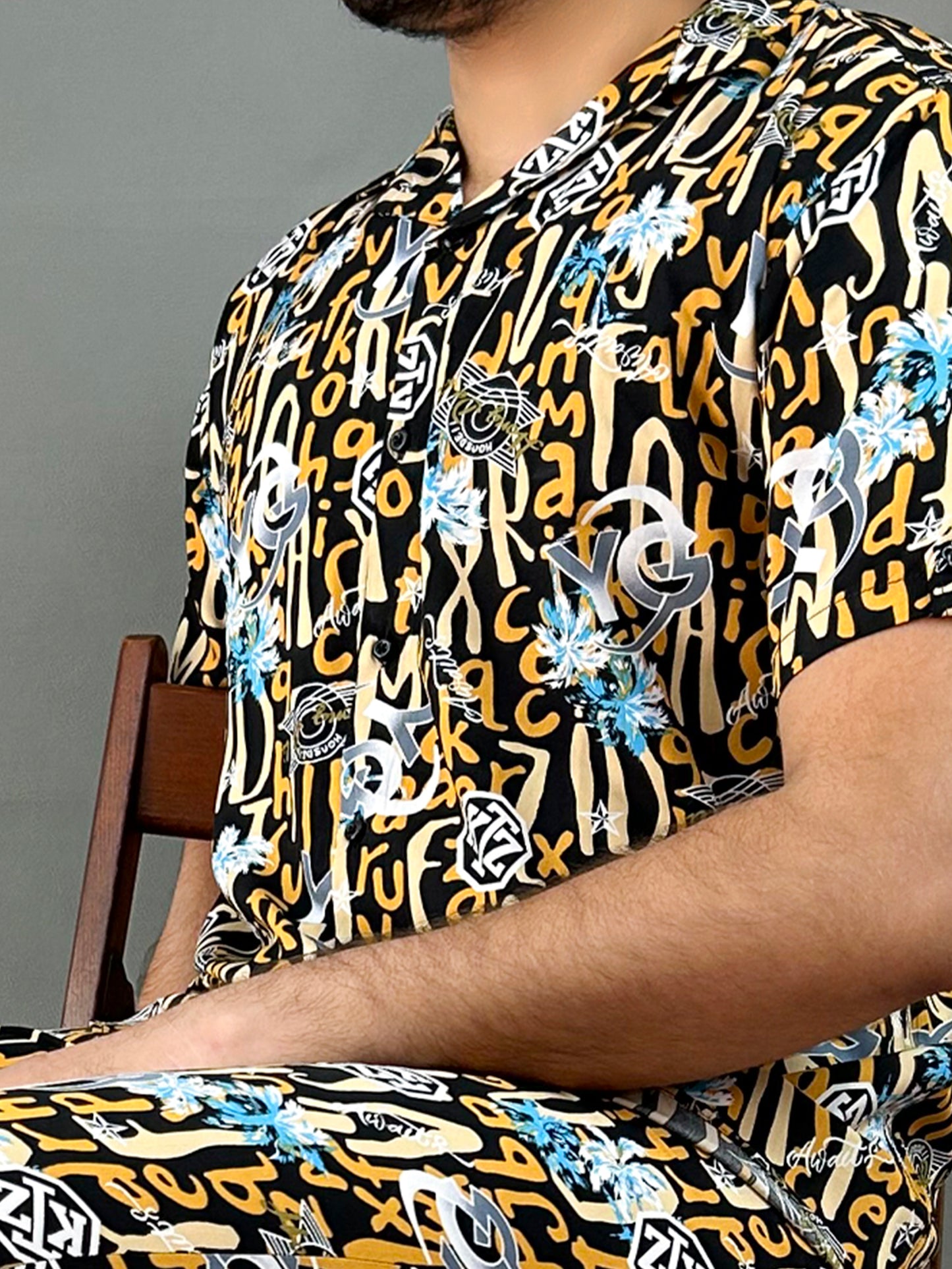 Alphabet Printed Linen Co-Ords Set For Men MTS
