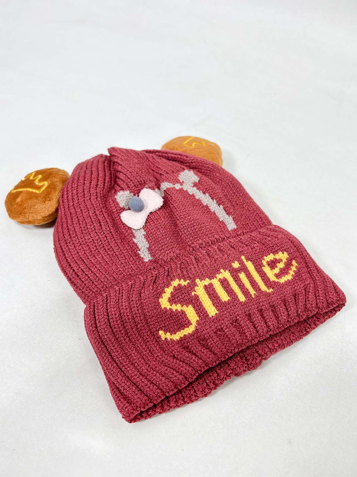 Smile Burgundy Beanie Winter Cap For Kids BWC37