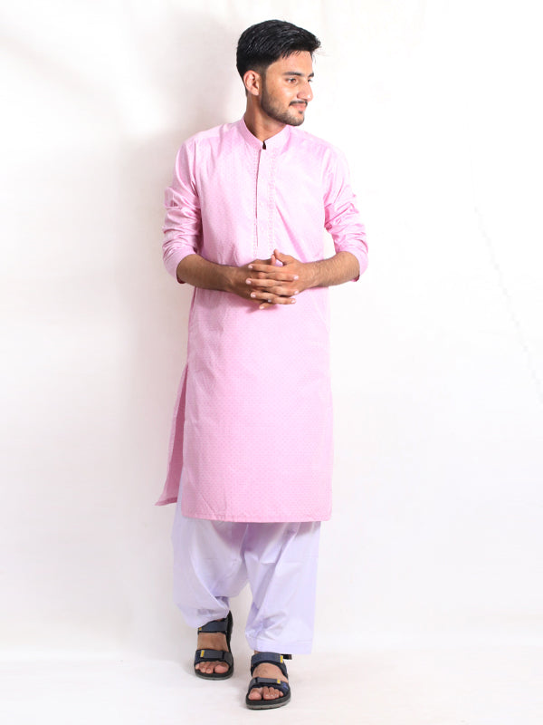 MSK26 Men's Chambray Kameez Shalwar Stitched Suit Pink