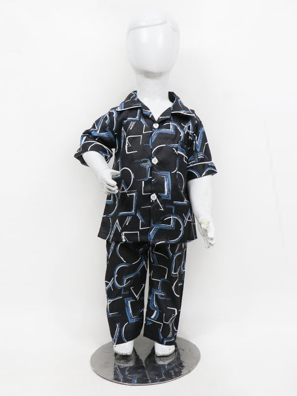 BNS01 NG Kids Cotton Night Suit 1Yrs - 5Yrs Alphabetic Black