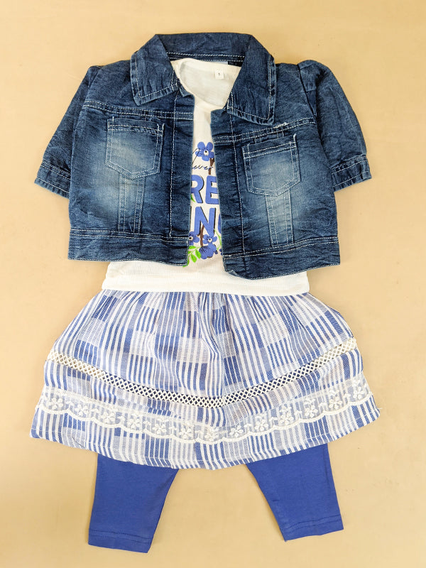 1Yrs - 4Yrs 4Pcs Blue Denim Suit For Girls GS267
