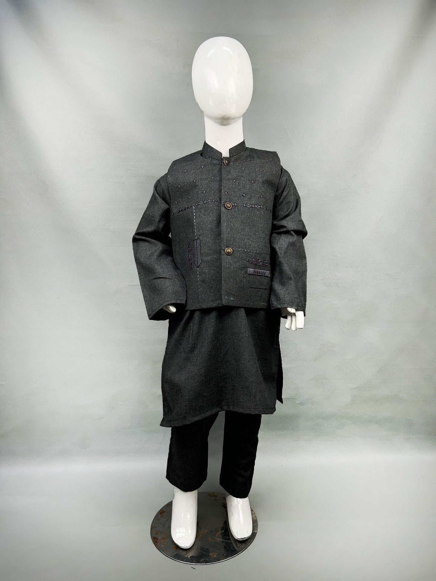 5Yrs - 11Yrs Dark Grey Kurta Pajama with Waistcoat For Boys AM BKS81