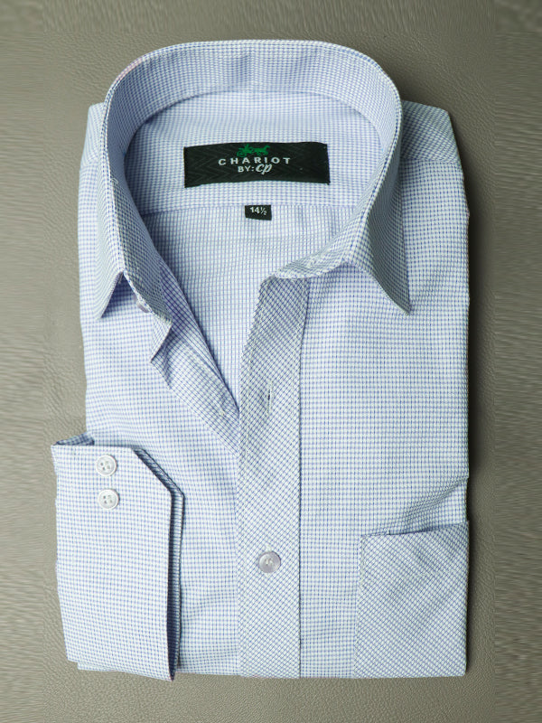 MFS04 Men's Formal Dress Shirt Blue Checks
