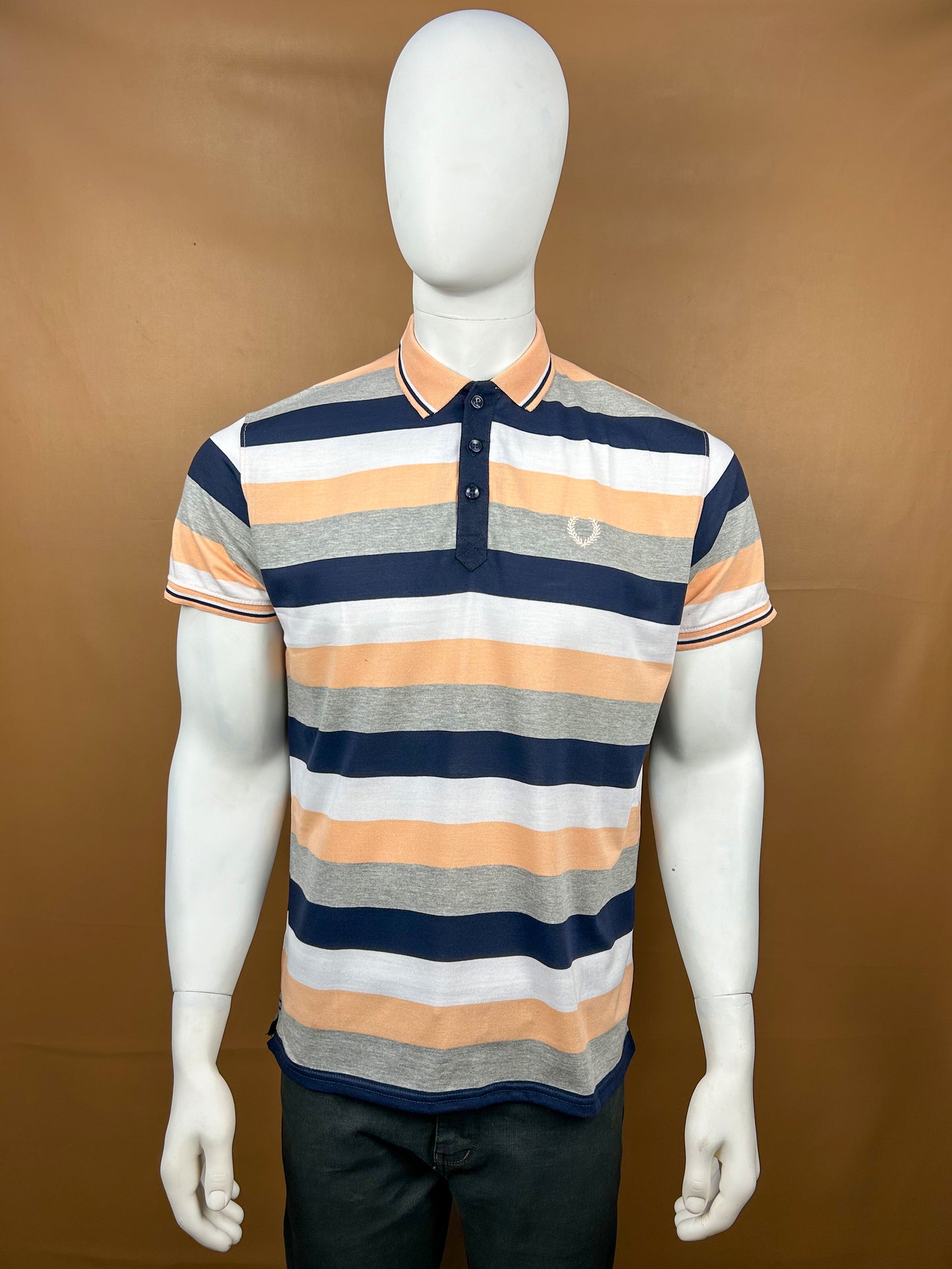 Peach Striped Polo T-Shirt For Men MTS113
