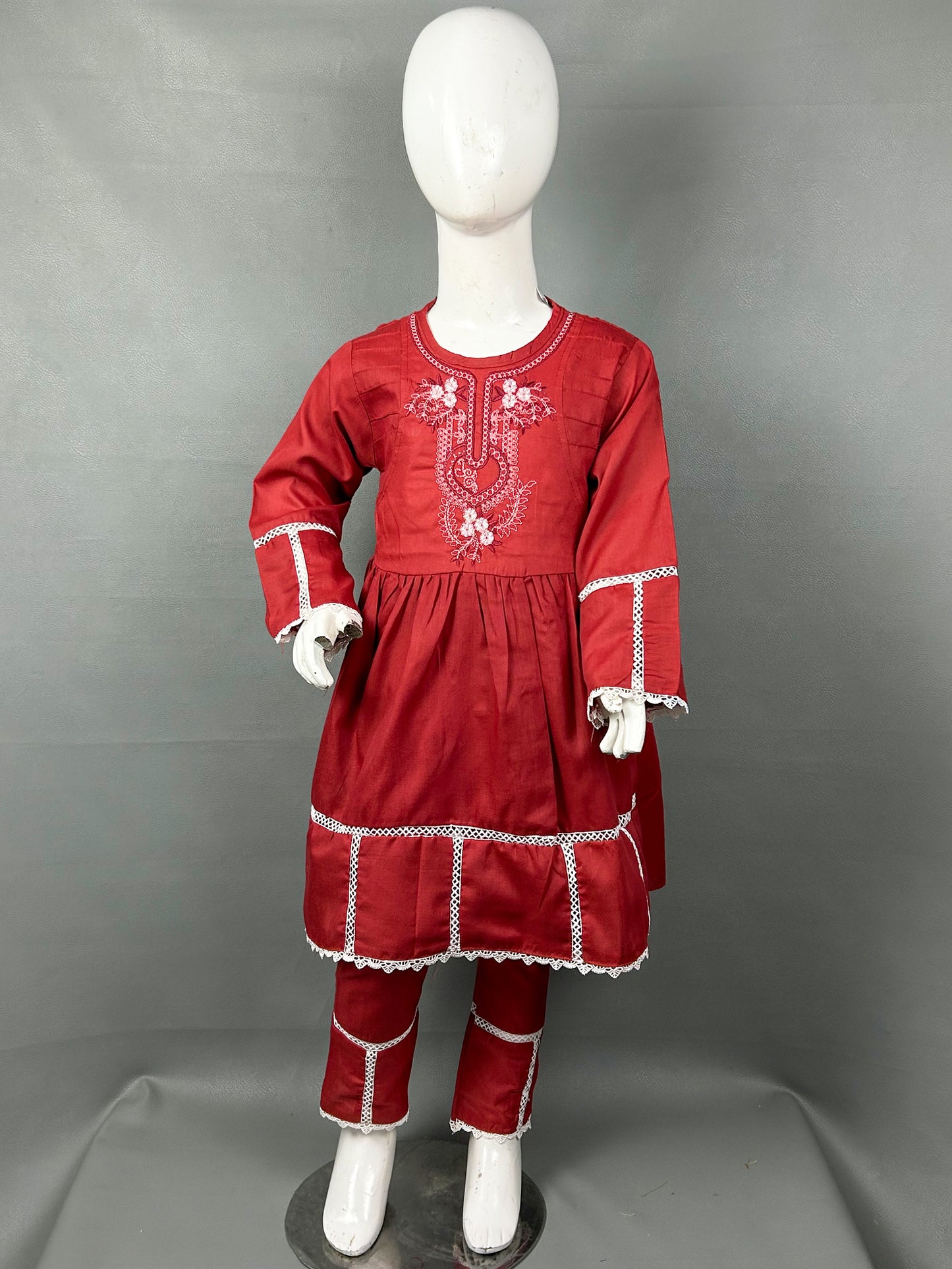 5Yr - 12Yrs Red Embroidered Suit For Girls RZ GS130