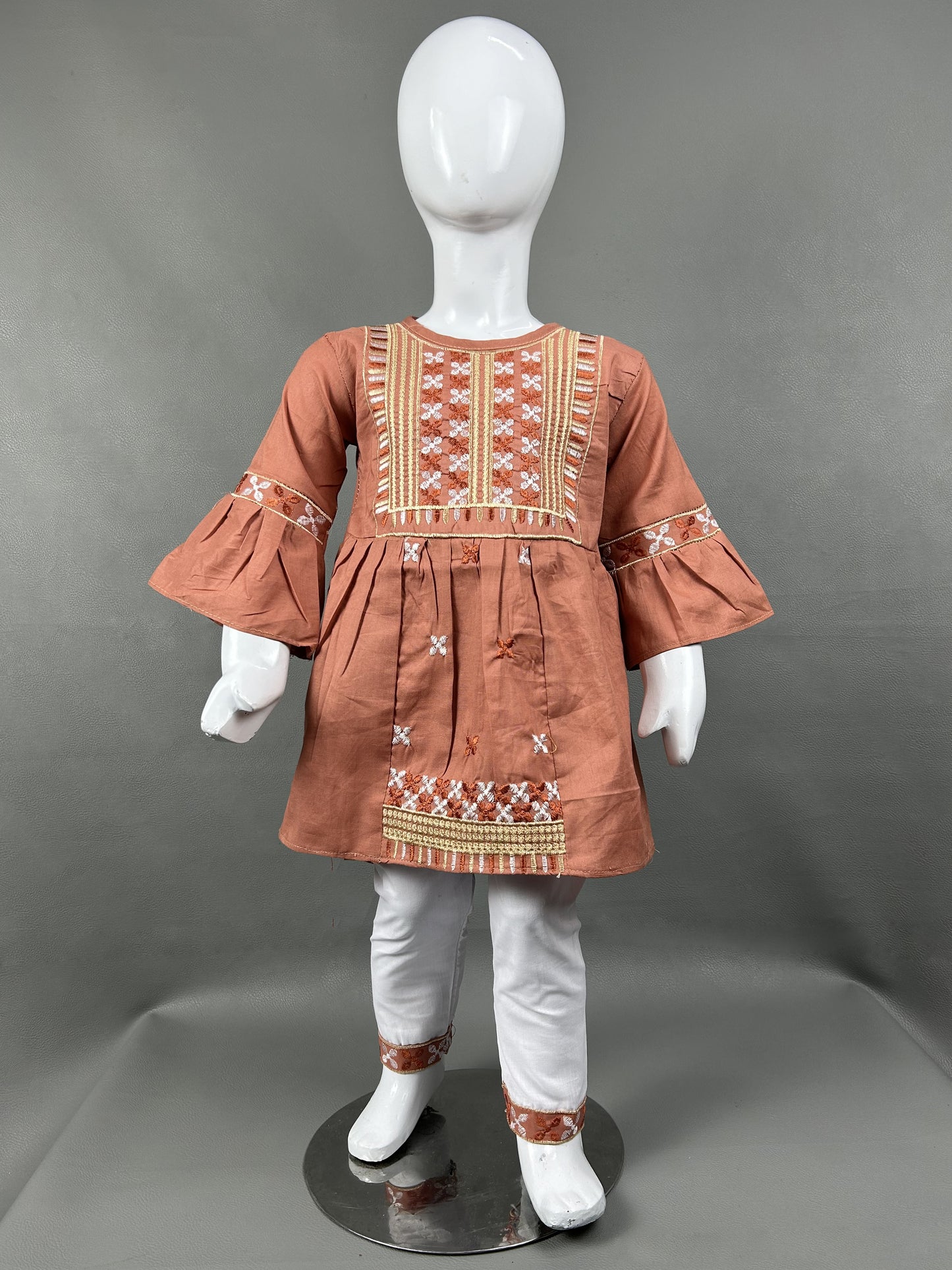 2Yr - 12Yrs Dark Peach Embroidered Suit For Girls RZ GS143