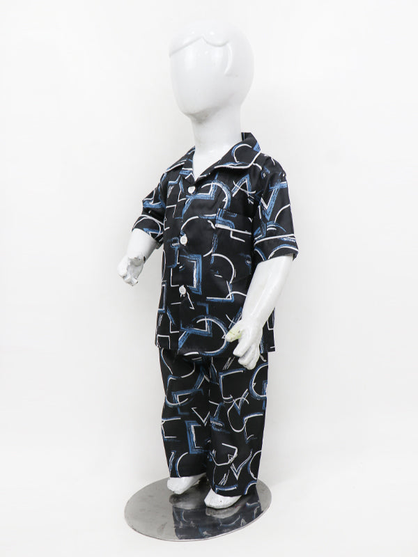 BNS01 NG Kids Cotton Night Suit 1Yrs - 5Yrs Alphabetic Black